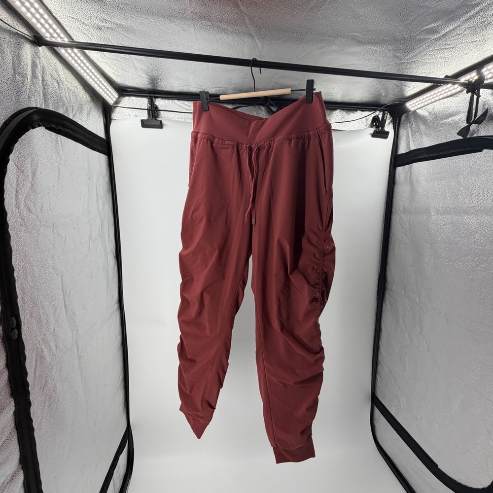 Athleta Attitude Lined Pant Terracotta Red Ruched Joggers Tall 10T High Rise